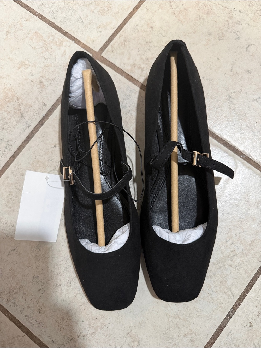 H&M Black Square-Toe Mary Jane Flats with Buckle Strap